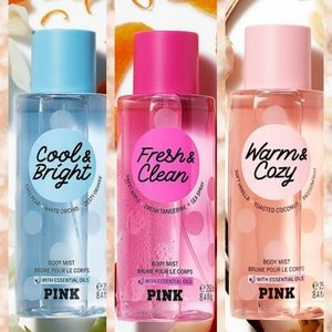 3 pcs. Set VICTORIA,PINK Cool & Bright /FRESH & Clean,WARM &Cozy Body Mist Spray